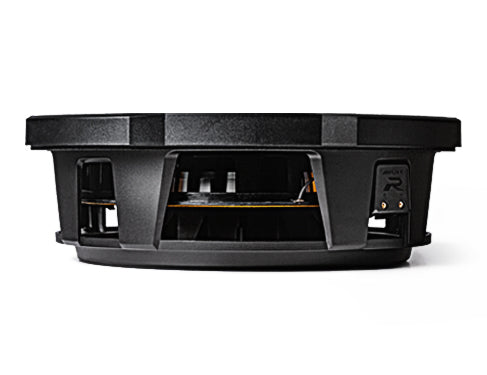 Side profile of the Alpine RS-W12D2 showing its 3.25 inch mounting depth and terminals