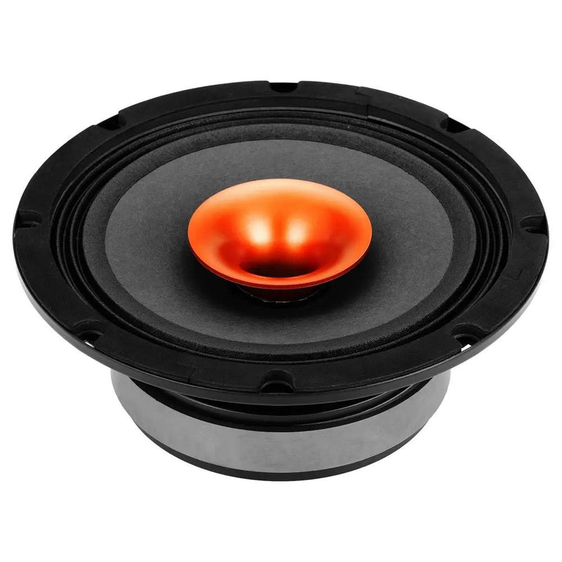 Speaker driver with orange spider web on a white background