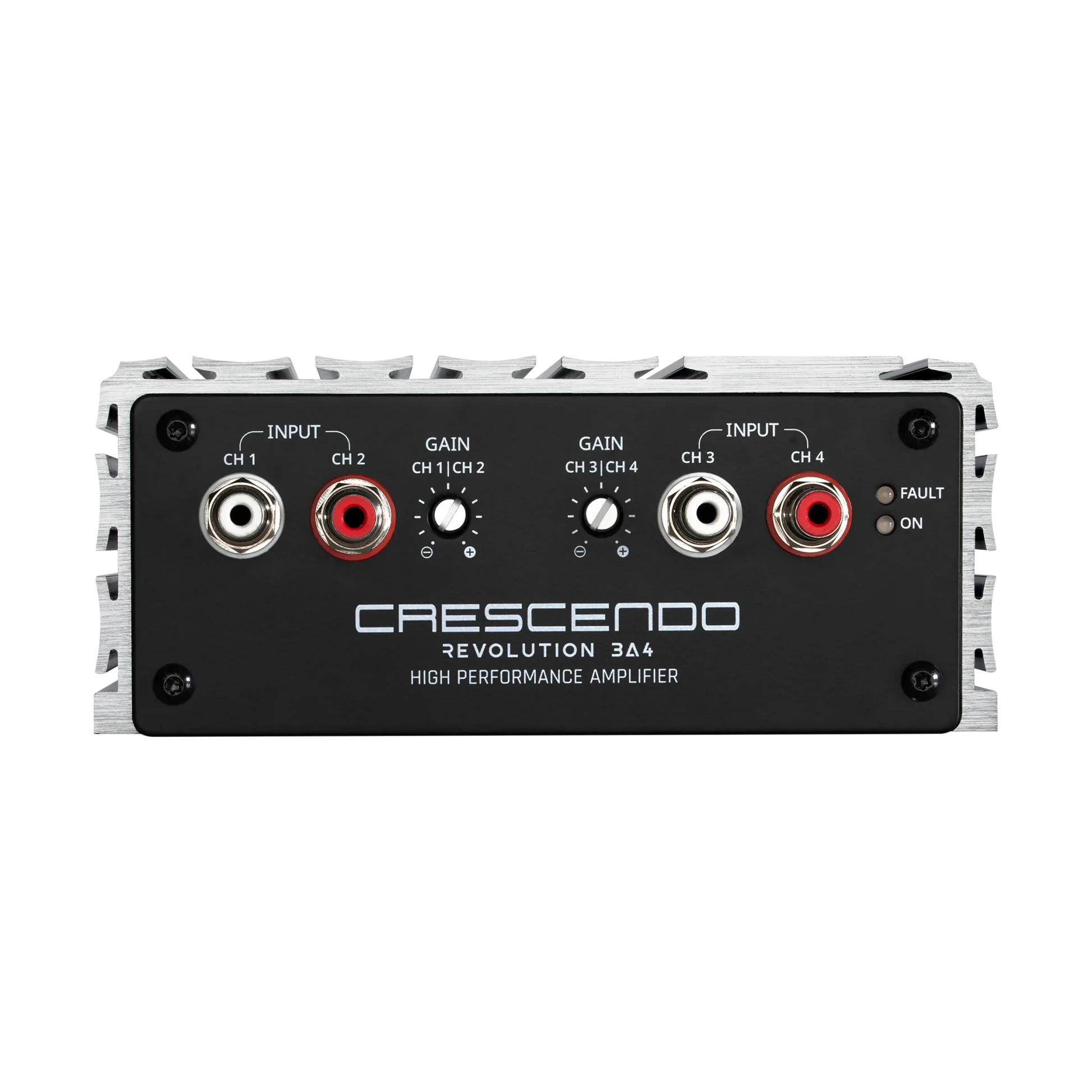 High-performance amplifier with 'Crescendo' branding on a white background