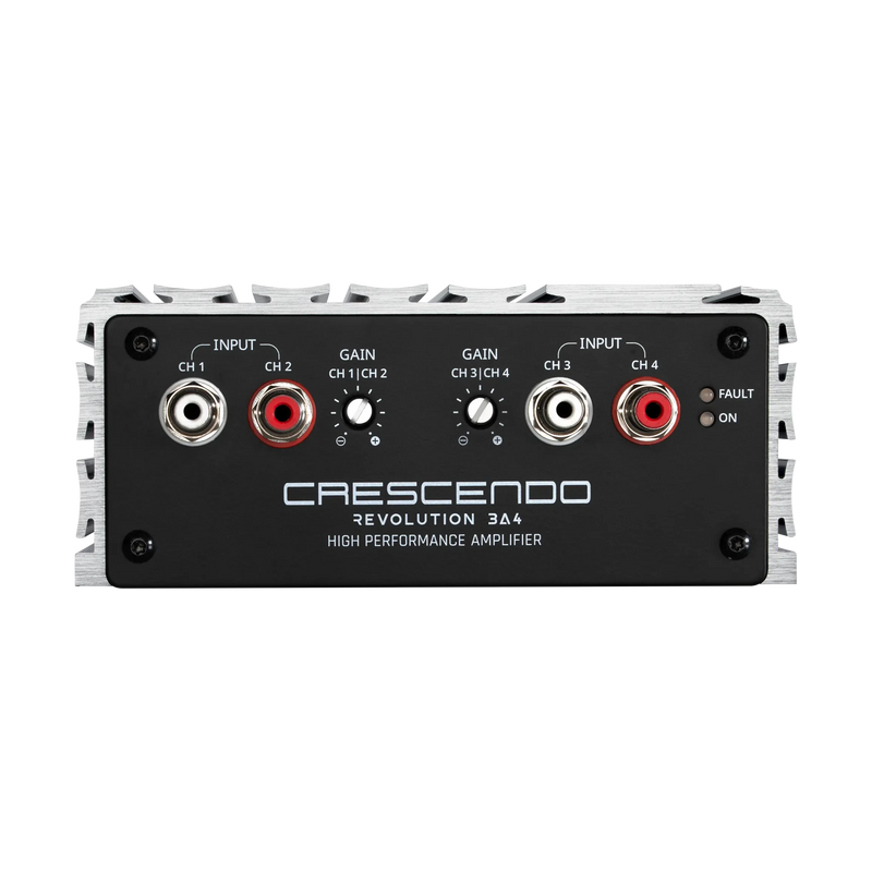 High-performance amplifier with 'Crescendo' branding on a white background