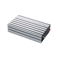 Silver amplifier with brand logo on a white background