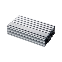 Silver amplifier with brand logo on a white background