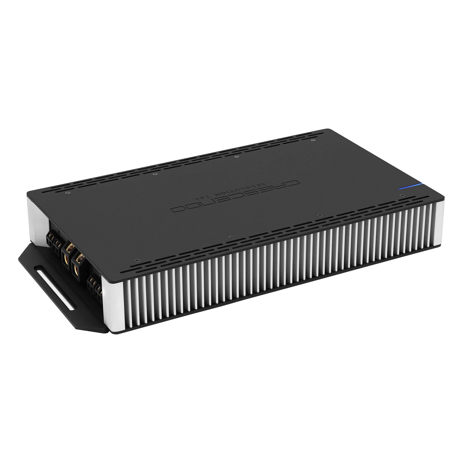 Black electronic device with text on a white background