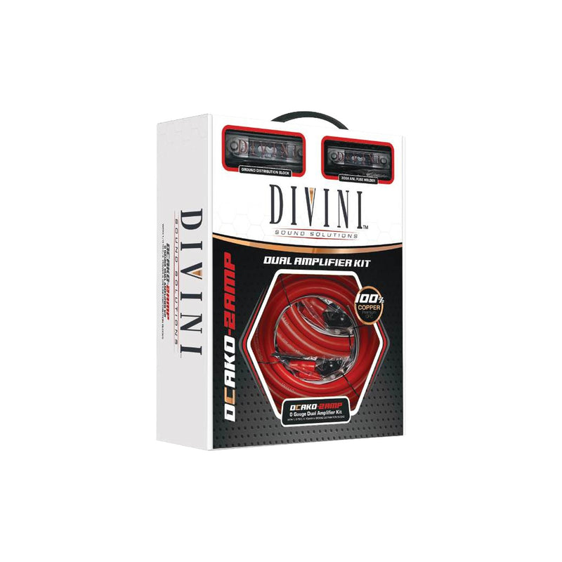Divini DCAK0-2AMP 1/0 gauge dual amplifier kit package, 100% OFC copper