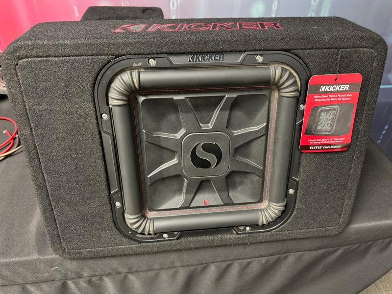 Kicker 46TL7T122 Sealed 2 - ohm enclosure with single square L7T Series 12" shallow - mount subwoofer | Display - Kicker Enclosed Subwoofer for car audio systems