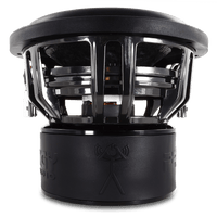 Black car subwoofer with visible brand logo on a white background