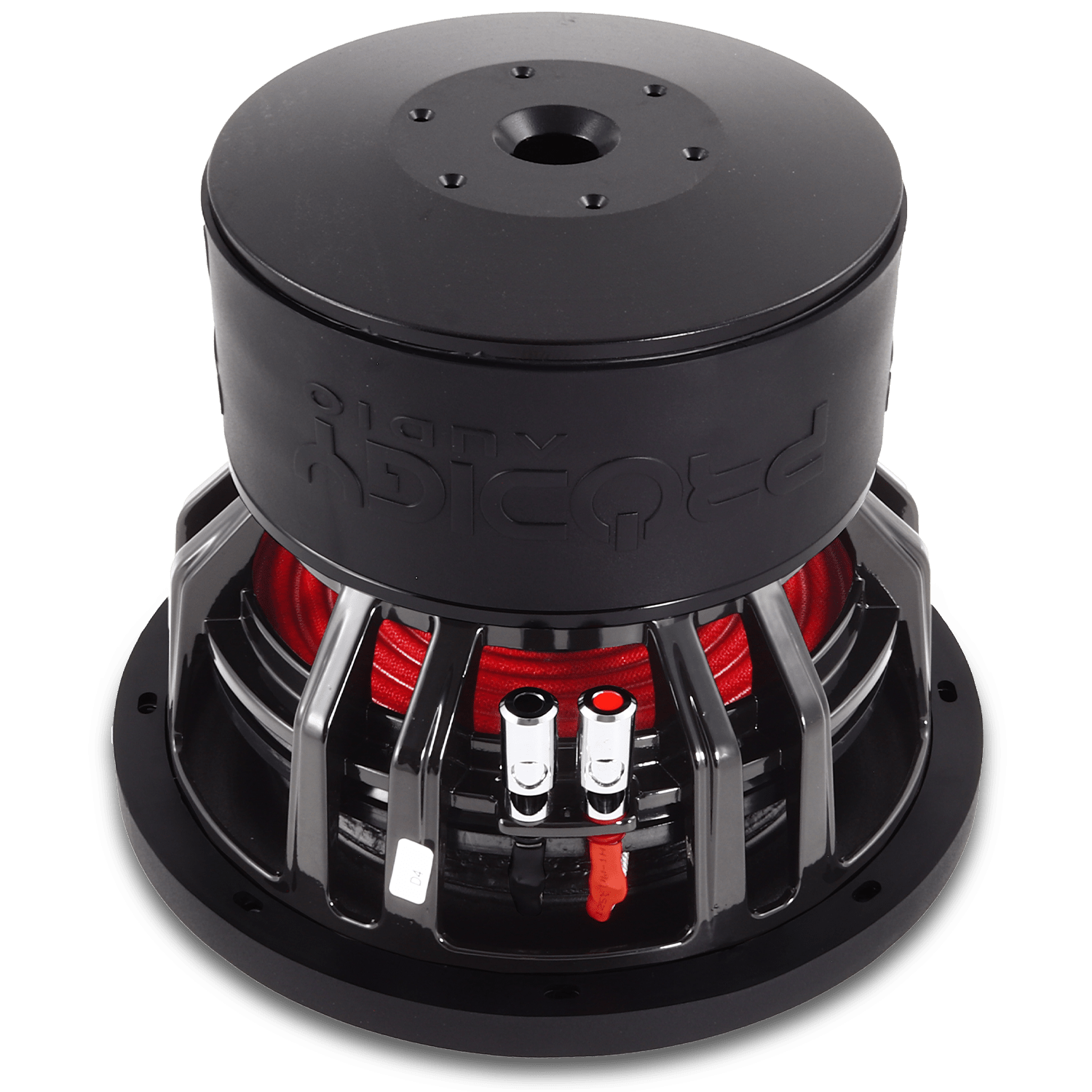 Car subwoofer with visible brand logo on a white background