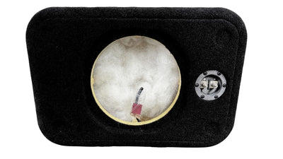 Black rectangular box with a round mirror on a white background