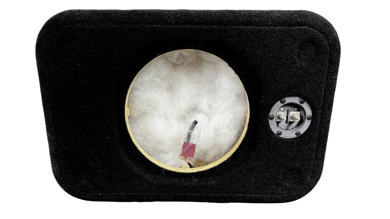 Black rectangular box with a round mirror on a white background
