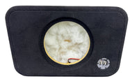 Car audio subwoofer enclosure with a visible brand logo on a white background