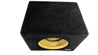 Black and yellow car audio subwoofer box on a white background