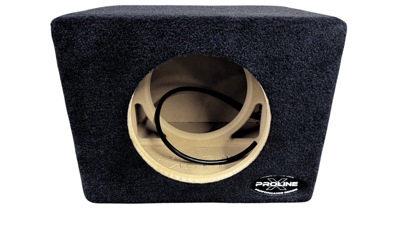 Car subwoofer enclosure with ported design on a white background