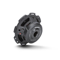 Rear of the Rockford Fosgate P3SD2-10, showing the short motor, dual compression terminals and the Dual 2 ohm label