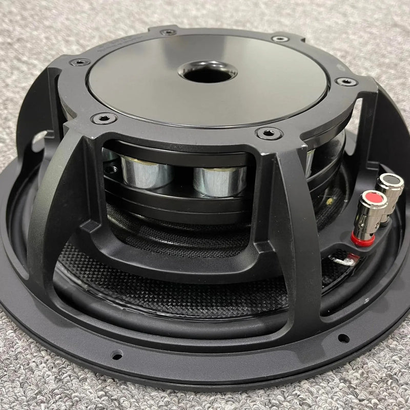 Stereo Integrity BM-11 rear three-quarter view of the neodymium motor, cast basket and terminals