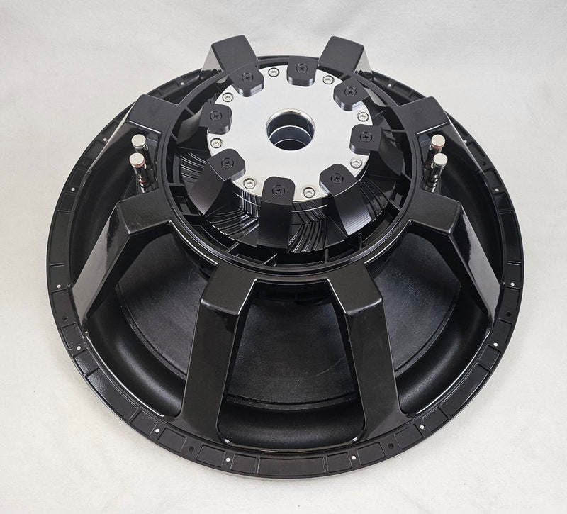 Stereo Integrity HFS-24 rear three-quarter view of the motor set partly inside the basket