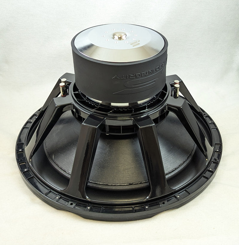 Stereo Integrity HS-24 rear three-quarter view of the stacked motor and cast aluminum basket