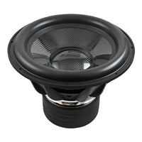 Stereo Integrity HST-18 three-quarter view of the carbon fiber cone, foam surround and motor
