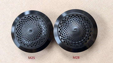 Stereo Integrity M28 tweeter beside the previous M25 for comparison