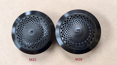 Stereo Integrity M28 tweeter beside the previous M25 for comparison