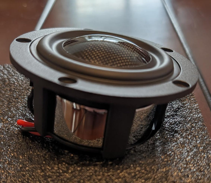 Stereo Integrity M350 Carbon 3.5 inch midrange, angled view of the open basket and motor