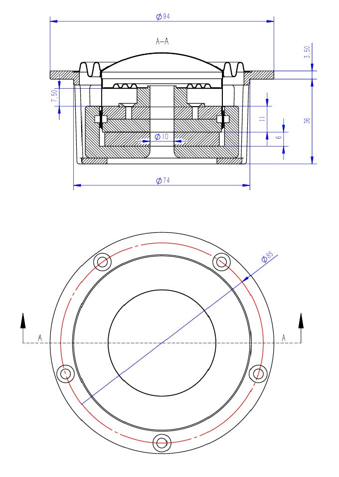 Stereo Integrity M350 Carbon mechanical drawing with mounting dimensions