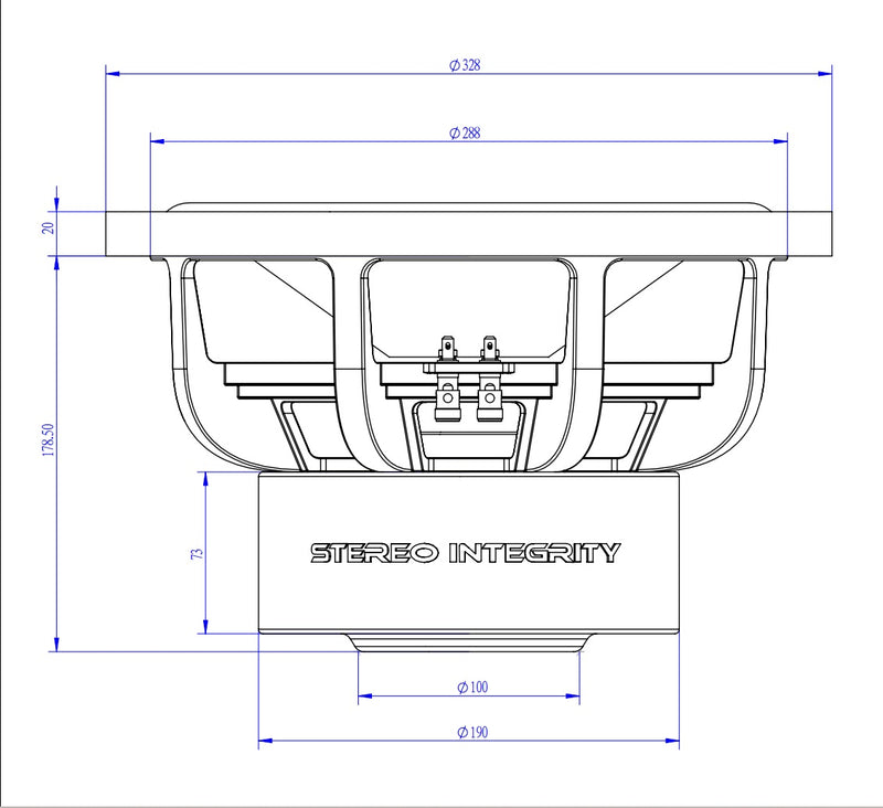 Stereo Integrity SQL 12 Series 2 mechanical drawing with dimensions