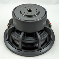 Stereo Integrity SQL 12 subwoofer, rear three-quarter view of the vented motor and basket