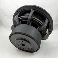Stereo Integrity SQL 12 subwoofer, side view of the motor and cast basket arms