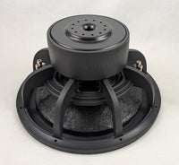 Stereo Integrity SQL 15 subwoofer, rear three-quarter view of the vented motor