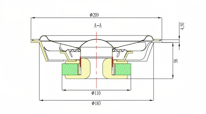Stereo Integrity TM8 cross-section drawing with mounting dimensions
