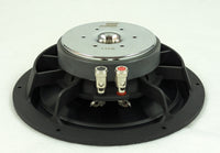 Stereo Integrity TM8 midbass, low rear view of the cast basket and terminals