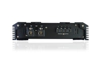 Black electronic amplifier on a white background