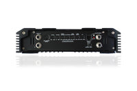 Back view of an audio amplifier on a white background