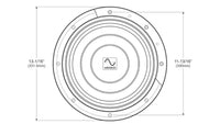 Technical drawing of a speaker cone with dimensions and Wavetech logo.